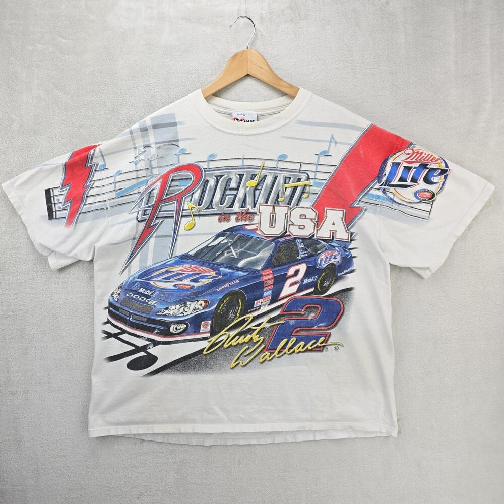 Vintage Nascar Rusty Wallace Rockin In The‎ USA Shirt Mens Xl AOP All Over Print